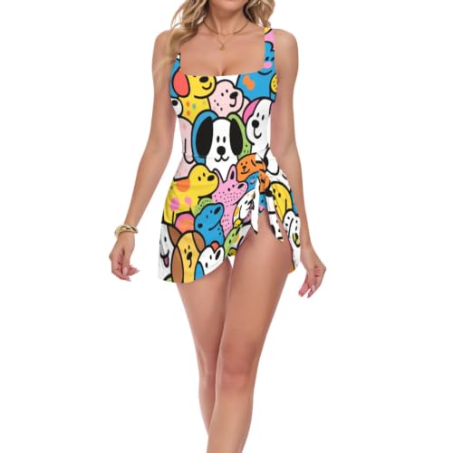 Maillot de bain 1 pièce femme à double bretelles et motif chien