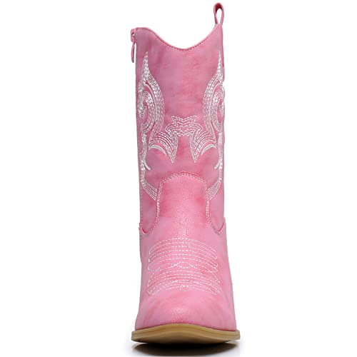 Image of GLOBALWIN Women's Mid Calf The Western Cowgirl Boots Fashion Cowboy Boots For Women Chunky Low Heel