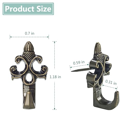 Image of Push Pin Picture Hooks, 20pcs Push Pin Hangers, Thumb Tacks for Hanging, Bulletin Board Hooks, Zinc Alloy Pin Photo Frame Hooks for Picture,Canvas,Office,Clock,Mirror,etc. (Bronze)