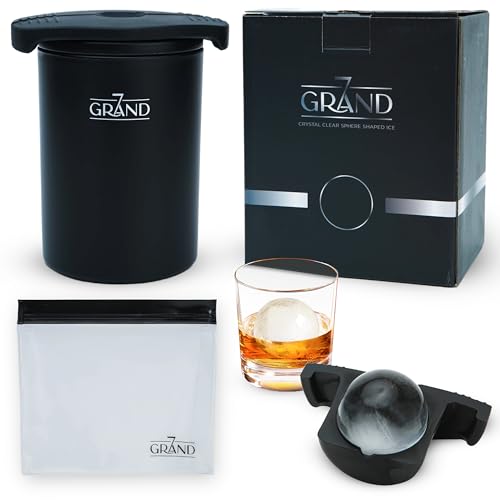 Crystal Clear Ice Ball Maker - 1 Piece Sphere Ice Cube Mold Makes Large, Clear & Round Ice Ball - Drinks & Cocktail Ice Maker with Silicone Container - Durable, Freezer-Safe, Food-Safe - 7Grand