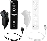 AUFGLO Télécommande et Nunchuck compatibles avec la Wii/Wii U   Comprend un étui en silicone et une dragonne  (Noir+Blanc)