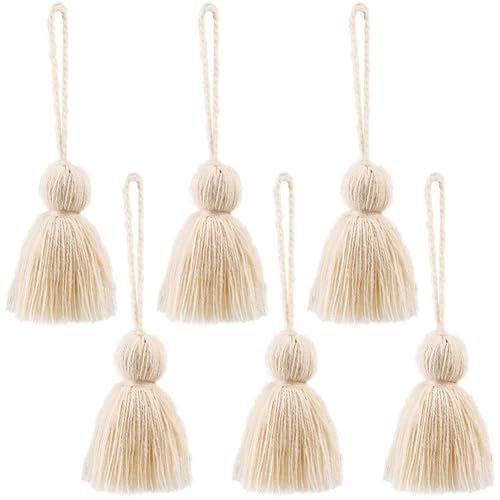 CRASPIRE 6 Borla algodão sólido 6 polegadas cor bege artesanal pendurar jóias arte têxteis roupas cortinas toalhas de mesa sacos almofadas decoração casa artesanato franjas