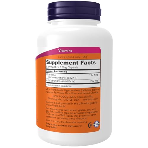 NOW Foods Supplements, Vitamin K-2 100 mcg, Menaquinone-4 (MK-4), Supports Bone Health*, 250 Veg Capsules