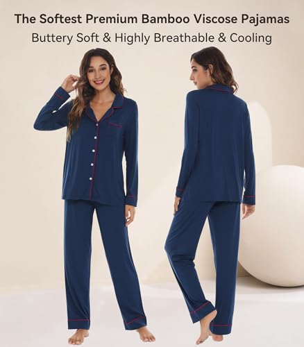 Image of WiWi Viscose from Bamboo Women's Pajamas Set Super Soft Button Down Top and Pants Sleepwear Cooling Pjs S-3X