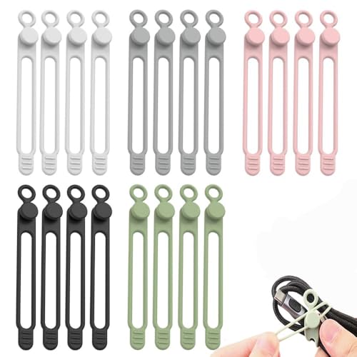 20PC Data Cable Organizer, 2026 Upgrade Silicone Cable Ties Reusable Cable Management Organizers...