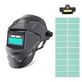 【Casco per saldatura con protezione definitiva per gli occhi】 Dotato di lenti auto-oscurante di fascia alta, che passano dalla luce allo scuro in 0,1 millisecondi quando appare la luce dell'arco. L'obiettivo è realizzato con doppi strati di cristalli liquidi di alta qualità e filtro di rivestimento ottico, che può resistere al 99% della luce dannosa per gli occhi.