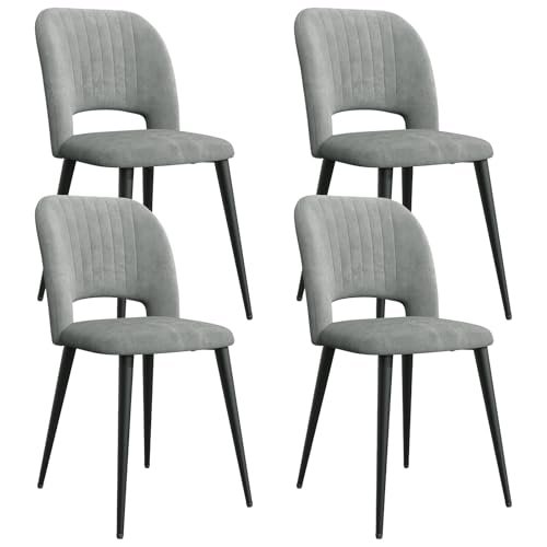 Set de 2 sillas de Comedor Nordicas Estilo Vintage, Sillas Cocina Nórdico con Asiento Tapizado y Patas de Metal, Silla de Cocina, Silla Tapizada con Respaldo, Funda de Tela a Rayas,Gris, 44x40x86 cm