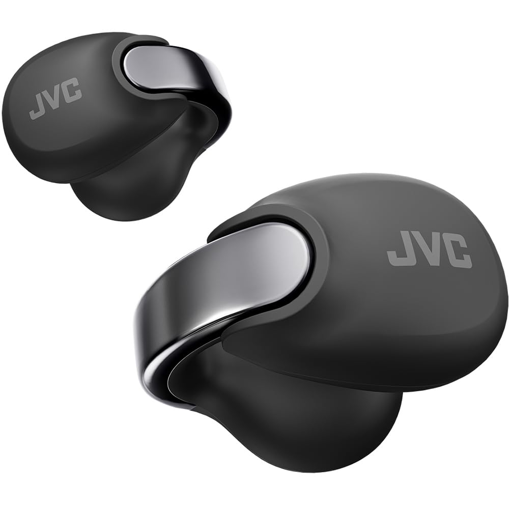 JVC Nearphones HA-NP1T-B, Cuffie in stile Earcuff con archetto lucido, vestibilità comoda, connessione multipoint, Bluetooth 5.3, autonomia di 24 ore, compatibili con app - Nero