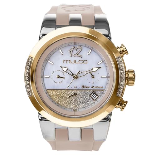 MULCO Luxury Watch for Women - Blue Marine Infinity Stainless Steel Case with Wrist Silicone Band Quartz Multifunctional Movement Large Face Analog Display Crystal Stones 100m-Waterproof