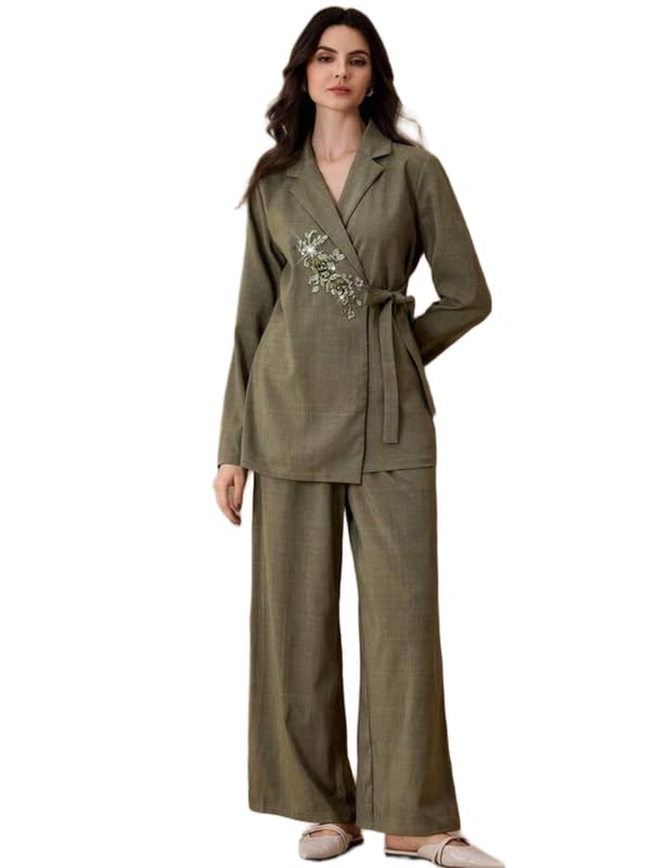 Patakadevi Women’s Olive Cotton 2 Pc Lace Detail Coord Set | Trendy Coordinated Outfit with Soft Fabric & Lace Accents | Size - XS to 7XL-image-12