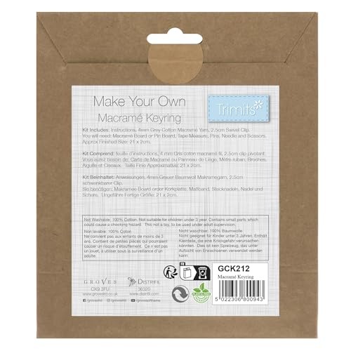Trimits Make Your Own Macramé Decoration Kit, Silver Grey Keyring, Macrame Keyring, 2 x 21cm - Image 3