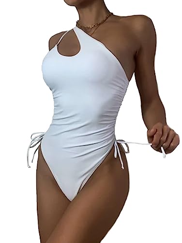 Lilosy Sexy Shoulder Tummy Control One Piece Swimsuit Ruched High Cut Leg Rise Bikini Cutout Thong Bathing Suit3