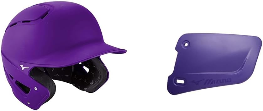 Bundle of Mizuno B6 Adult Baseball Batting Helmet, Purple, Small/Medium + Mizuno Batters Face Protector, Purple, Left Hand Batter