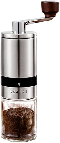 Molinillo manual de granos de café, molinillo de café manual, molinillo de café manual de rebabas de cerámica cónica de 8 escalas con granos de