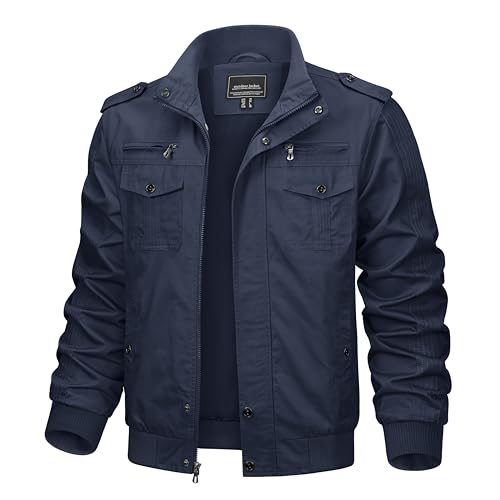 Image of TACVASEN Men's Lightweight Military Cotton Jacket Casual Windbreaker Coat | with zipper and hidden snap,stand collar,multi pockets,tactical m65 field cargo outerwear for winter & fall,utility windproof