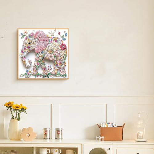 Image of Flavizo Diamond Painting Kit for Adults, DIY Craft with Drill Rhinestones Canvas, Creative Diamonds Artwork, Handmade Decoration Sparkling Home Wall Display (Pink Elephant)