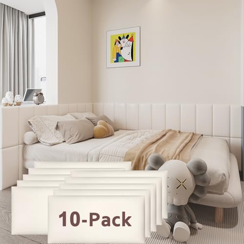 YU LI 3DH Acolchado de Pared 3D anticolisión para niños, Autoadhesivo, 10 Paneles Blancos para cabecero de Pared