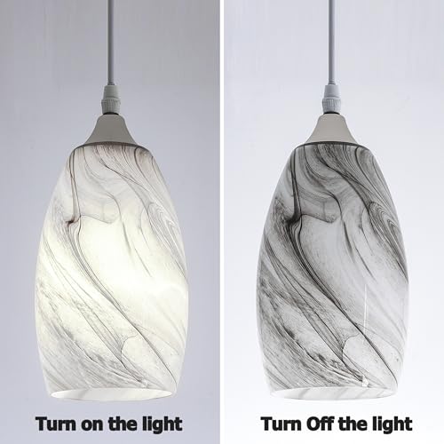 Image of GO&SO 2 Pack Gray Gradient Glass Pendant Light Shade,7.8 inchH Oval Glass Art Fixture, 1.57 inch Fitter, E26 Base, Hand-blown Marble Ceiling Light, Dining Room, Hallway & Track Pendant Lights