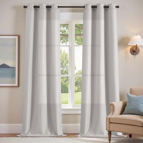 jinchan Grey Linen Textured Curtains 96 Inch Long 2 Panels for Living Room Grommet Top Light Filtering Window Drapes for Bedroom Heathered Gray 38"W x 96"L (Pack of 2) Grommet Heathered Ligh
