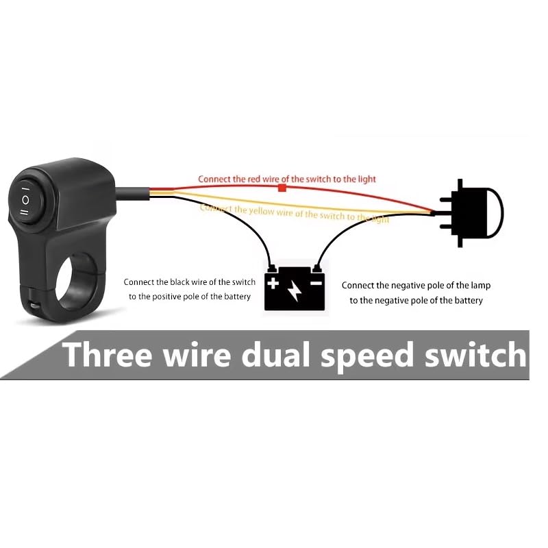 Universal Motorcycle Handlebar Light Switch, 12V/24V Headlight and Spotlight Dual Control Button, Triple Line Switch for ATV, Scooter, Off-Road Bike (1 Pack)