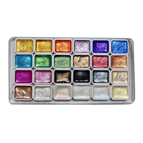 Conjunto de acuarela - Paleta de acuarela | Conjunto de pintura floral nacarada 24 colores, acuarelas metálicas y sólidas para artistas, estudiantes y aficionados