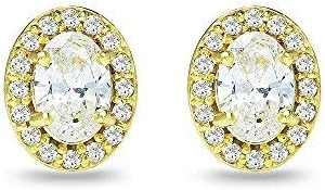 Sterling Silver Oval Halo AAA Cubic Zirconia Bridal Engagement CZ Stud Earrings for Women