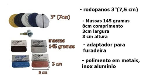 Kit para Polimento espelhamento de metais inox aluminio peças de Moto Roda 10 Pçs para furadeira