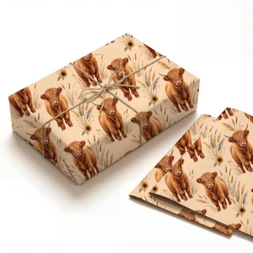 Highland Cow Baby Shower Wrapping Paper Sheets 19.5 x 27.5 in 2 Sheets