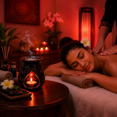 Image of Pure Source India Ceramic Aroma Oil Burner Set Includes 4 Multicolor Burners and 4 tealight Candles. Perfect for Aromatherapy, Home Fragrance, spa, Hotel, Office & Meditation etc