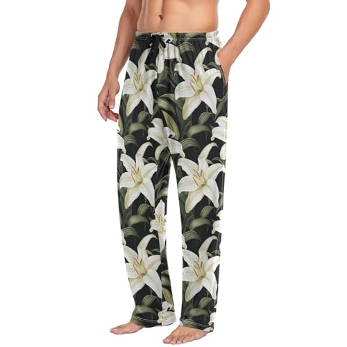 ALAZA Men's White Lily and Plant Sleep Pajama Pant4