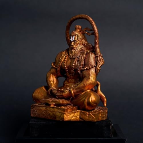 Image of Artjenius Hanuman Ji Murti Lord Bajrangbali Dhyan Mudra Meditation for Home|Car Dashboard| Decorative Showpiece|Decorative Cherub Angel Garden Statue|Bronze Finish|Gift -11 cm (Resin, Gold)