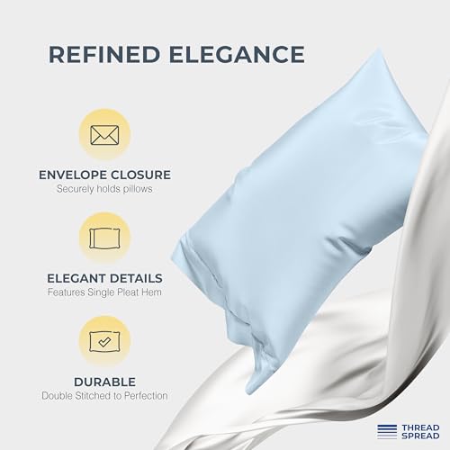 Image of THREAD SPREAD 100% Egyptian Cotton Sheets Queen Size - Luxury 1500 Series Queen Sheet Set Egyptian Cotton (4 PC, Light Blue), Silky Soft, Sateen Weave, Cooling & Breathable, 17 inch Deep Pocket Bed Set