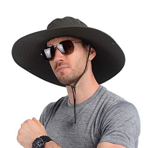 USHAKE Super Wide Brim Fishing Sun Hat Bucket Hat Safari Hat for Men