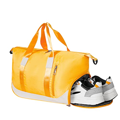 Image of Furn Aspire Lightweight Waterproof Sports Fitness Gym Duffel Yoga Weekend Travel Bag with Separate Shoes Compartment & Wet Pocket Men & Women (I. Yellow)