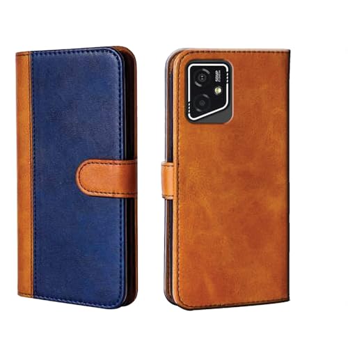 Image of amazon basics Lava Yuva Star 2 5G Flip Cover | Card Pockets Wallet & Stand | Flip Cover for Lava Yuva Star 2 5G (Beige and Blue)