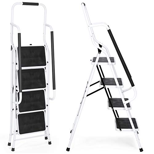 Best Choice Products 4-Step Folding Ladder w/Padded Handrails, Attachable Tool Bag