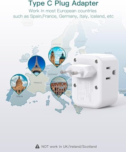 [2 Pack] European Travel Plug Adapter, International Power Plug Adapter with 3 Outlets 3 USB Charging Ports(2 USB C), Travel Essentials to Italy,Greece,Israel,France, Spain (Type C) - 4