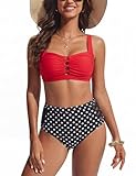 Hanna Nikole Womens Two Piece Bikinis High Waisted Bottom Tummy Control Push Up Bathing Suits Beachwear Polka Dots S