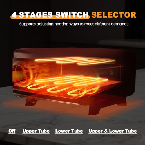 Image of NEWBULIG Electric Pizza Oven Indoor Countertop, Makes 12.6-Inch Pizzas in Minutes, Heats up to 750F Pizza Maker, Large Viewing Window, Interior Light, with Pizza Stone & Peel, Mechanical Control Knob