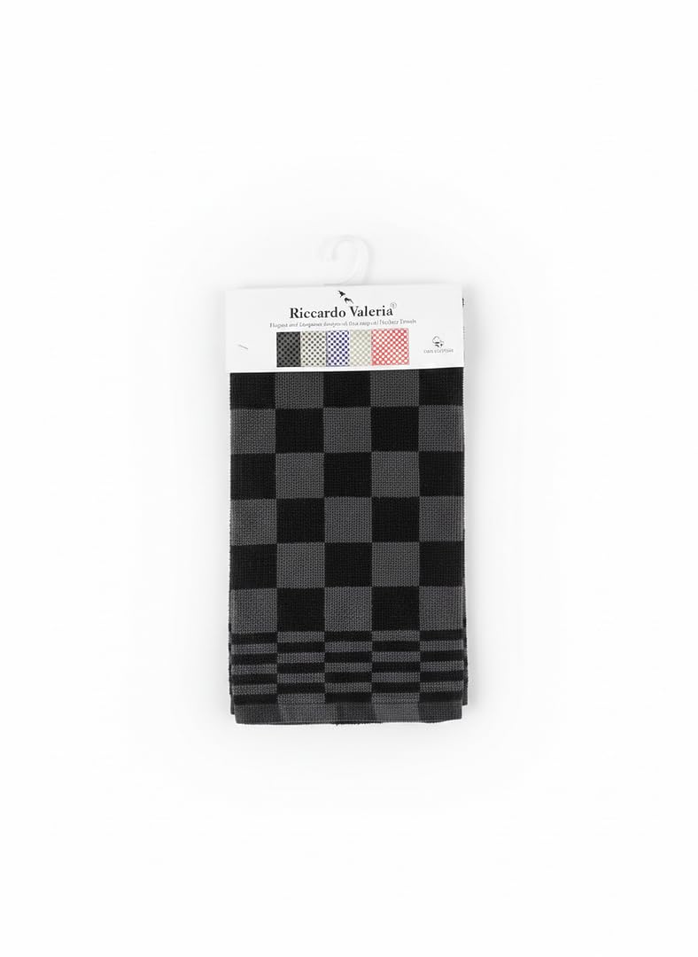 StylemyBedroom Pack of 3 Large Cotton Terry Tea Towel, Kitchen Towel, Dish Cloth, 50x50cm (Black)