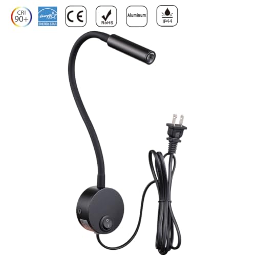 Image of Black Bed Reading Lamp, Wall Mounted 25Focus Light with 6000K Pure White LED, AC85-265V Adjustable Neck Task Lamp for Bedside, Dorm Bunk Bed, Studio, Marine,Hospital & Hotel, 4.92ft Cord