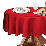 Obstal 210GSM Round Table Cloth, Oil-Proof Spill-Proof and Water Resistance Microfiber Tablecloth, Decorative Fabric Circular Table Cover for Outdoor and Indoor Use (Rio Red, 60 Inch Diameter)