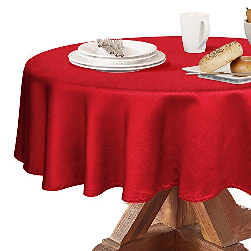 Image of Obstal 210 GSM Round Red Tablecloth - Oil-Proof Spill-Proof Waterproof Table Cloth, Christmas Decorations Fabric Table Cover Protector for Holiday Party (Rio Red, 70 Inch Diameter)