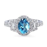 DONGHU 10K 14K 18K Solid Gold 1.5 Carat 8X6 MM Oval Shape Swiss Blue Topaz Engagement Ring for Women Emerald Cut Halo Moissanite Gemstone Birthstone Anniversary Wedding Rings