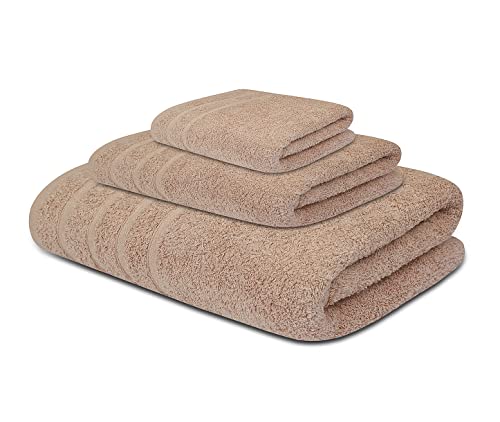 Textila Cotton Towel Set - 3 Piece Set Includes 1 Bath Towels, 1 Hand Towels, And 1 Washcloths - Soft And Absorbent Towel Set For Bathroom - Beige Color Towels Ideal For Everyday Use #TOP8