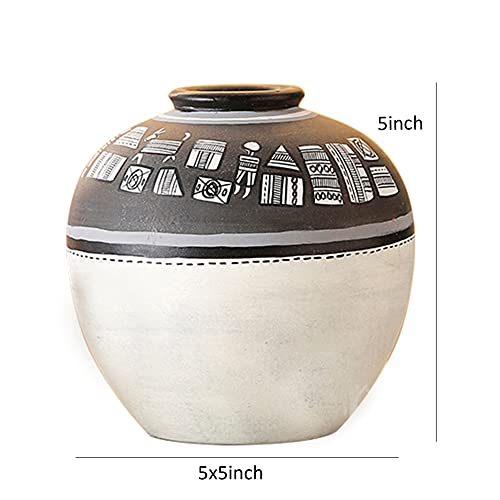 Image of Aakriti Art Creations Handcrafted Black & White Warli Terracotta Vase (5x5 HxD) | Tribal Art Decorative Flower Vase | Matte Finish Modern Vase for Living Room Decor, Table Decor, Shelf Decor & Gifting