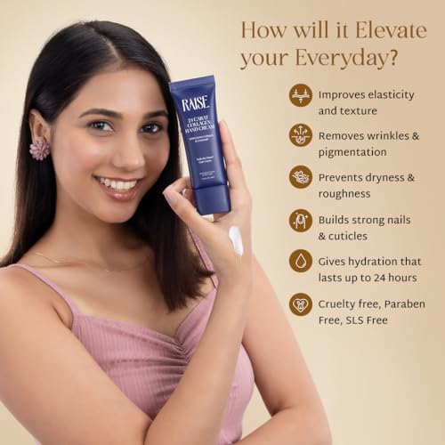 Image of Raise 24 Carat Collagen Hand Cream | Anti-Aging Moisturizer for Hands with Niacinamide, Ceramides & Carrot Collagen | Fades Wrinkles & Fine Lines | 30ml