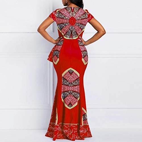 VERWIN African Dress Cap Sleeve Square Neck Floor-Length Geometric Mermaid Maxi Dress Long Dress - Image 5