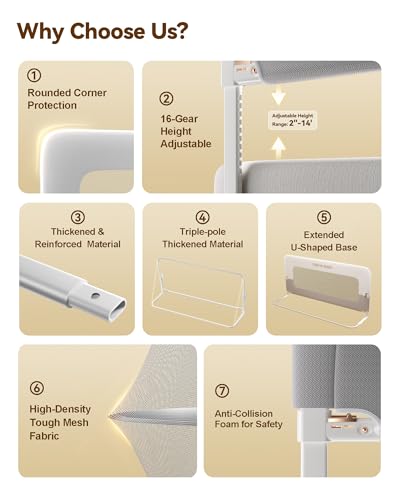 Image of Baby Bed Rail Guard, 32in Thickened Toddler Bed Rail for Toddlers, Extral Tall Swing Down Kids Child Safety Side Railing Guards /Rails for Twin, Full, Queen, King Bunk Size Bed, White /Grey, 27 inchH