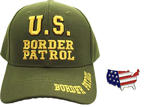 US Border Patrol Law Enforcement, 3D Embroidered Adjustable Baseball Cap Hat Bundle w/US Flag Hat Pin